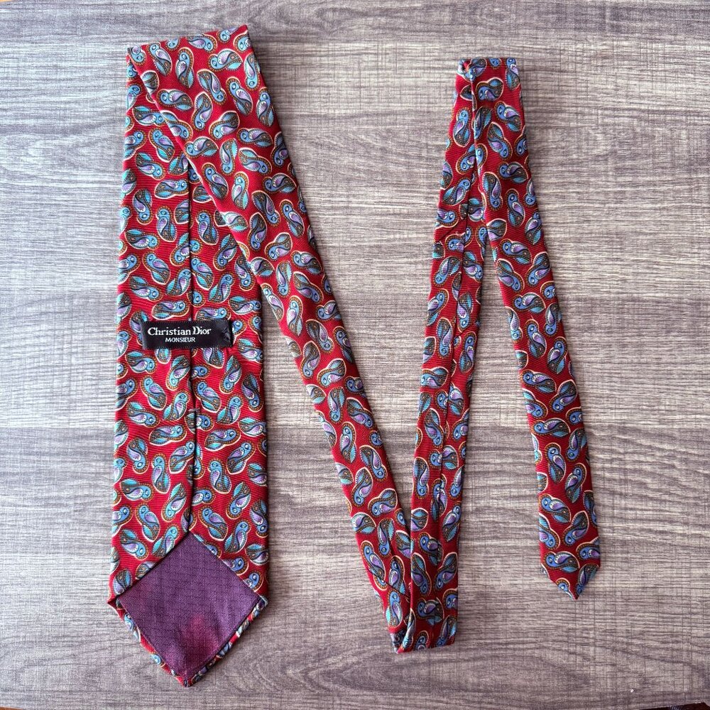 Vintage Christian Dior Monsieur Red Paisley All Silk Tie Made In USA 3.5 x 58 - Picture 9 of 12